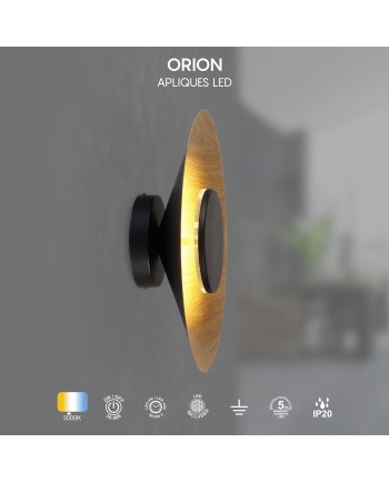 ORION * APLIQUE LED 24W 3000K NEGRO/ MADERA